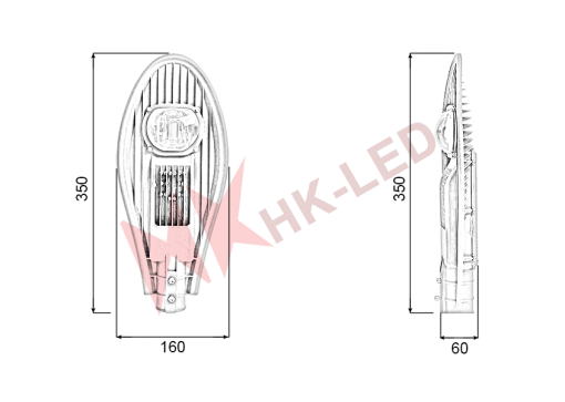 kích thước đèn đường LED 30W hình lá thương hiệu HKLED